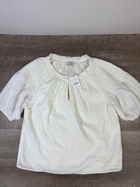 J.Crew Ivory Cotton Blouse Smocked Yoke Puff Sleeve Peasant Top XS NWT
